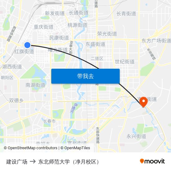 建设广场 to 东北师范大学（净月校区） map