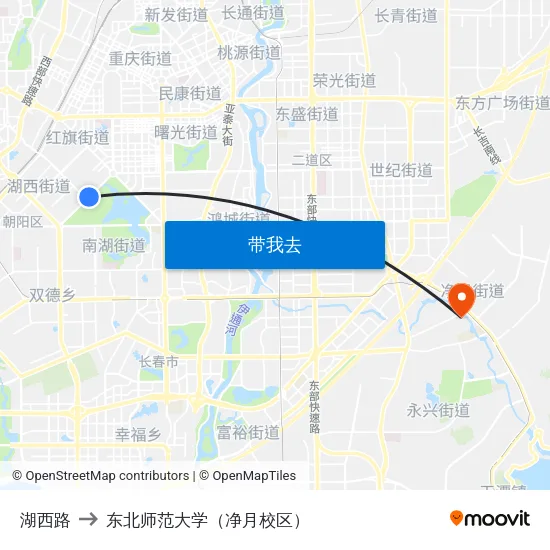 湖西路 to 东北师范大学（净月校区） map