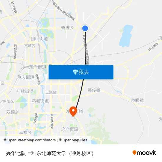 兴华七队 to 东北师范大学（净月校区） map