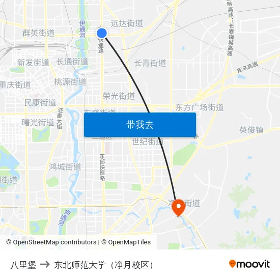 八里堡 to 东北师范大学（净月校区） map