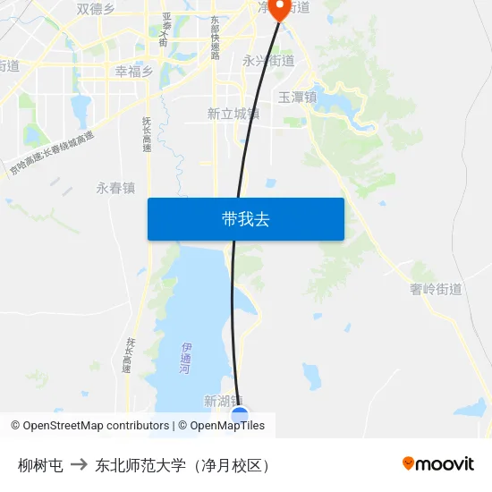 柳树屯 to 东北师范大学（净月校区） map