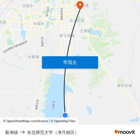 新湖镇 to 东北师范大学（净月校区） map