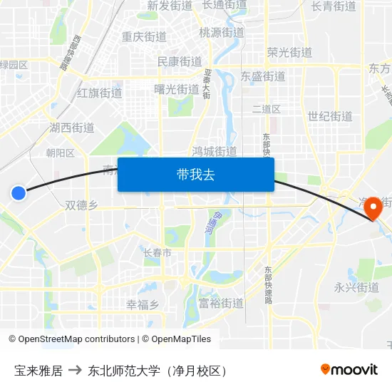 宝来雅居 to 东北师范大学（净月校区） map
