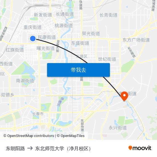 东朝阳路 to 东北师范大学（净月校区） map