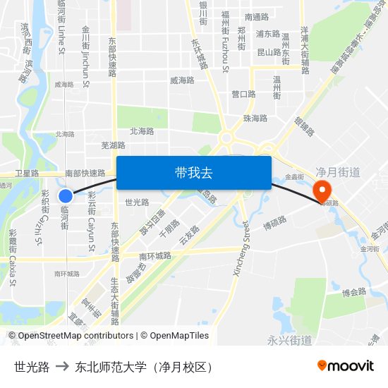 世光路 to 东北师范大学（净月校区） map