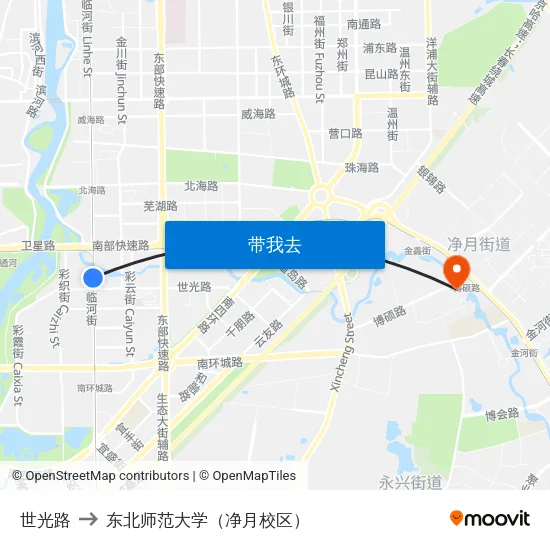 世光路 to 东北师范大学（净月校区） map