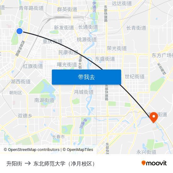 升阳街 to 东北师范大学（净月校区） map