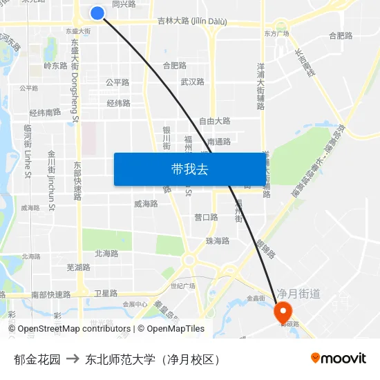 郁金花园 to 东北师范大学（净月校区） map