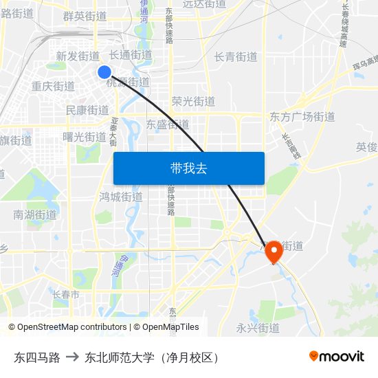 东四马路 to 东北师范大学（净月校区） map