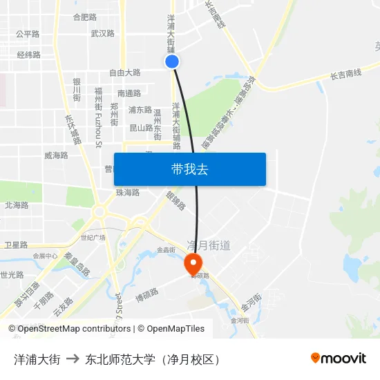 洋浦大街 to 东北师范大学（净月校区） map