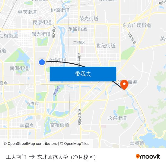 工大南门 to 东北师范大学（净月校区） map
