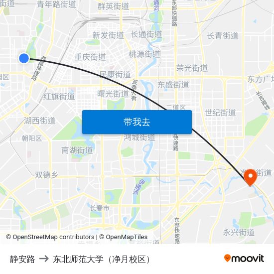 静安路 to 东北师范大学（净月校区） map