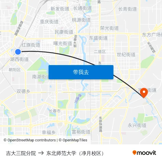 吉大三院分院 to 东北师范大学（净月校区） map