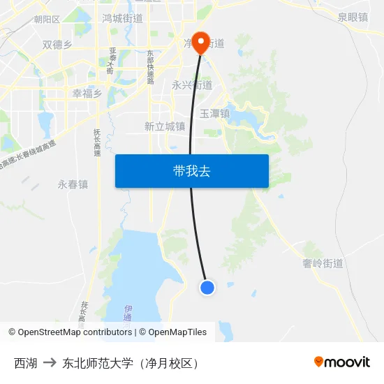 西湖 to 东北师范大学（净月校区） map