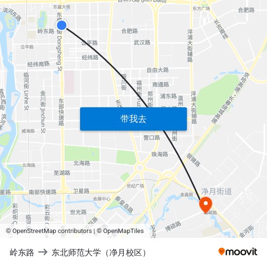 岭东路 to 东北师范大学（净月校区） map