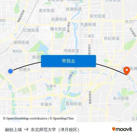 融创上城 to 东北师范大学（净月校区） map