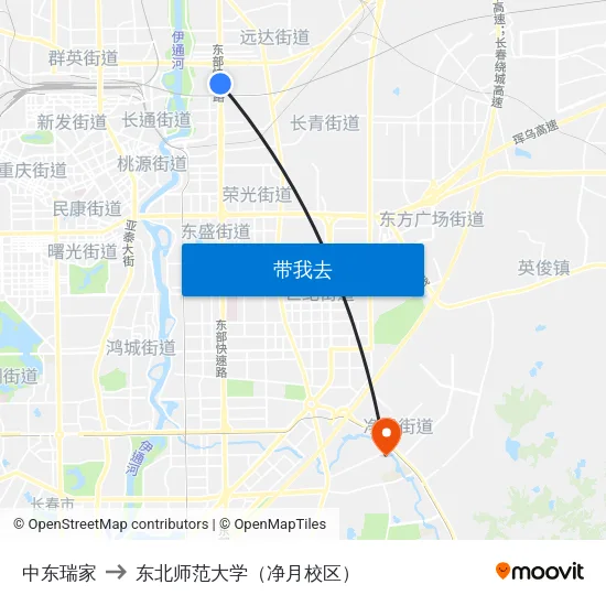 中东瑞家 to 东北师范大学（净月校区） map