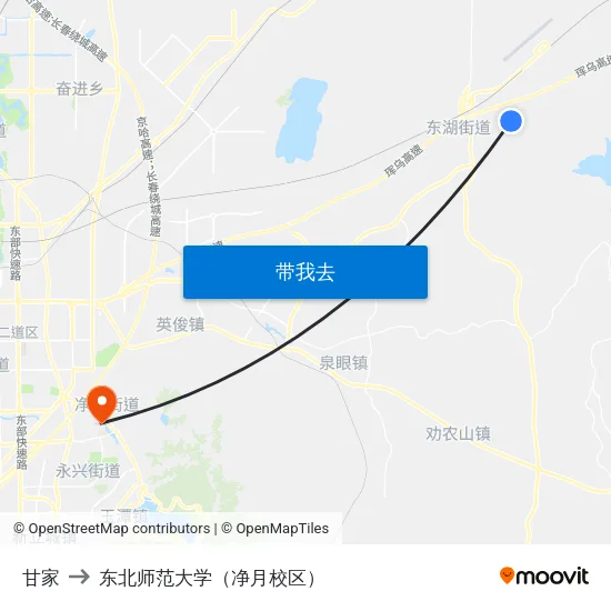甘家 to 东北师范大学（净月校区） map