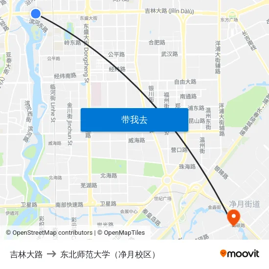 吉林大路 to 东北师范大学（净月校区） map