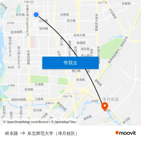 岭东路 to 东北师范大学（净月校区） map
