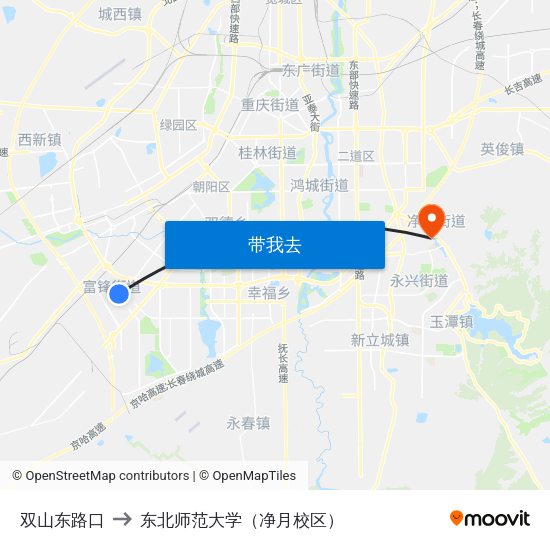 双山东路口 to 东北师范大学（净月校区） map