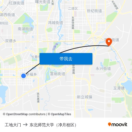 工地大门 to 东北师范大学（净月校区） map