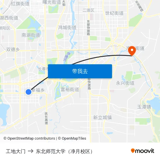 工地大门 to 东北师范大学（净月校区） map
