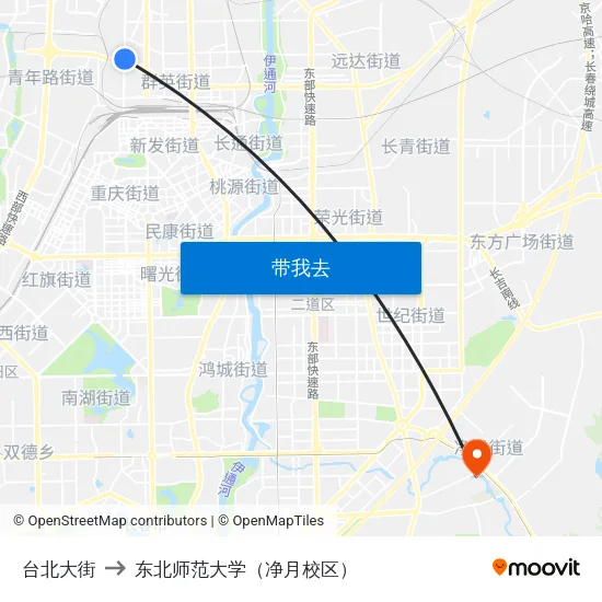 台北大街 to 东北师范大学（净月校区） map