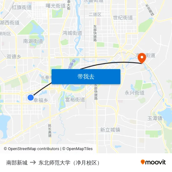 南部新城 to 东北师范大学（净月校区） map
