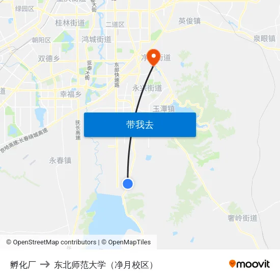 孵化厂 to 东北师范大学（净月校区） map
