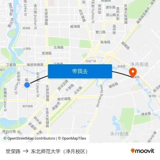 世荣路 to 东北师范大学（净月校区） map