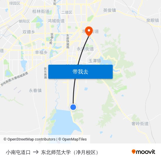 小南屯道口 to 东北师范大学（净月校区） map