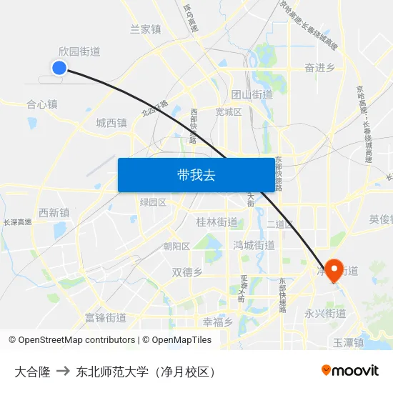 大合隆 to 东北师范大学（净月校区） map