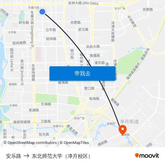 安乐路 to 东北师范大学（净月校区） map