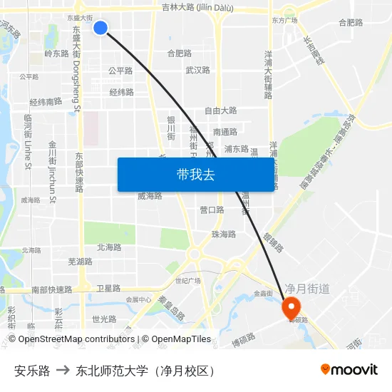 安乐路 to 东北师范大学（净月校区） map
