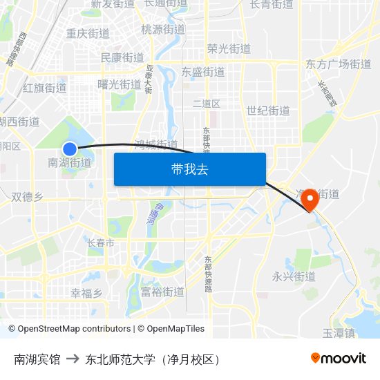 南湖宾馆 to 东北师范大学（净月校区） map