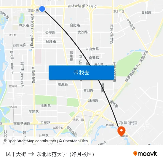 民丰大街 to 东北师范大学（净月校区） map