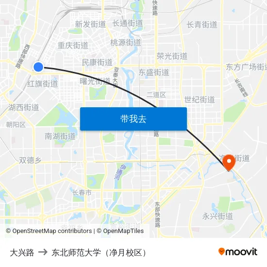 大兴路 to 东北师范大学（净月校区） map