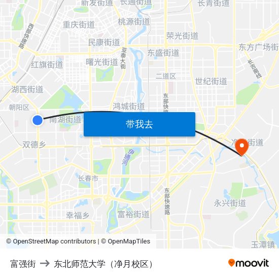 富强街 to 东北师范大学（净月校区） map