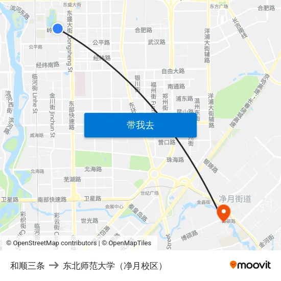 和顺三条 to 东北师范大学（净月校区） map