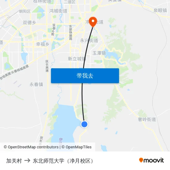 加关村 to 东北师范大学（净月校区） map