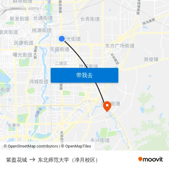 紫盈花城 to 东北师范大学（净月校区） map