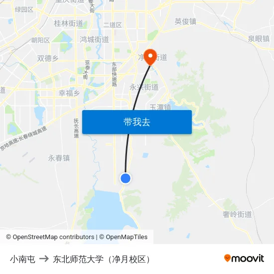 小南屯 to 东北师范大学（净月校区） map