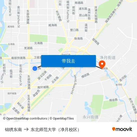 锦绣东南 to 东北师范大学（净月校区） map