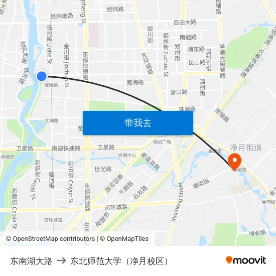 东南湖大路 to 东北师范大学（净月校区） map