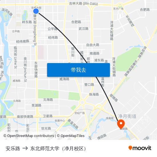 安乐路 to 东北师范大学（净月校区） map