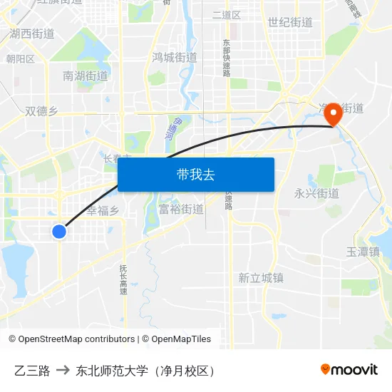 乙三路 to 东北师范大学（净月校区） map