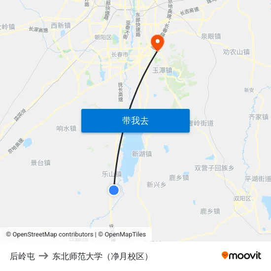 后岭屯 to 东北师范大学（净月校区） map