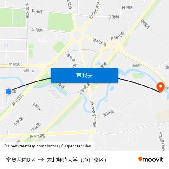 富奥花园D区 to 东北师范大学（净月校区） map