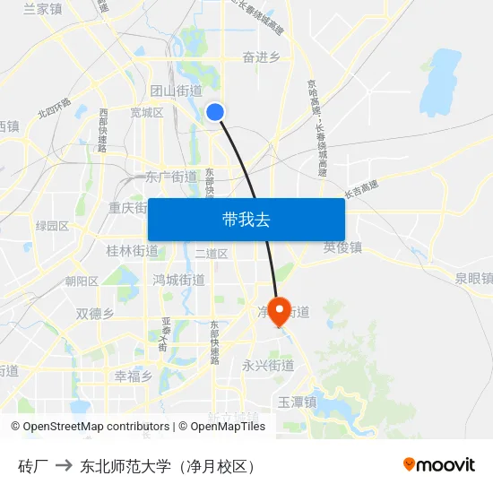 砖厂 to 东北师范大学（净月校区） map
